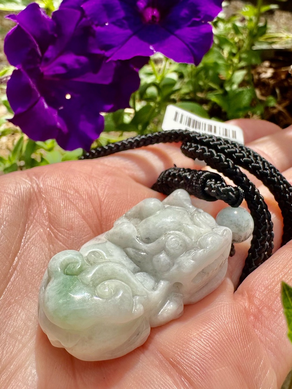 Jadeite Jade 💜Lavender and Green💚 Pixiu Foo Dog Pendant Necklace